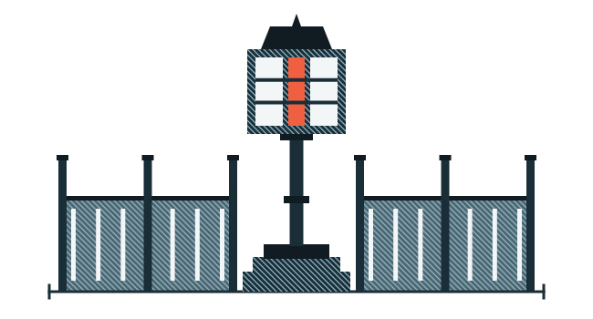 Illustration of a house, shield, and safety symbols for city public-safety programs